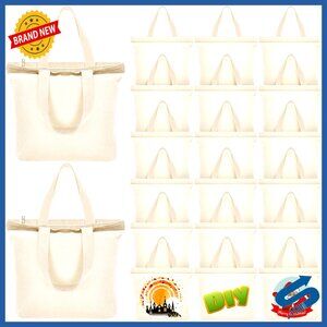 Canvas Tote Bags Bulk Reusable Zipper Handles DIY Grocery Handbag Minimal Chic